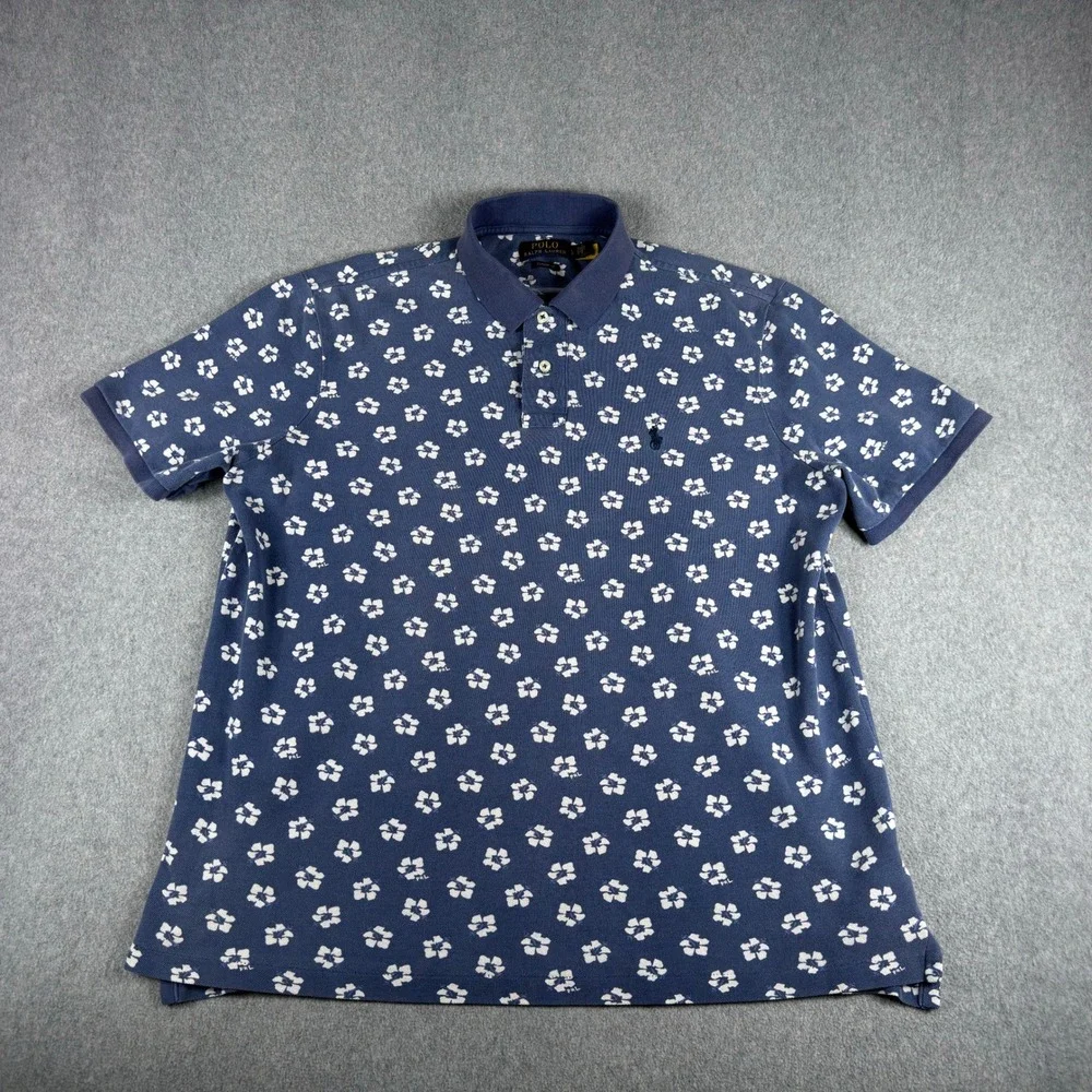 Polo Ralph Lauren Men's L Classic Fit Polo Shirt Blue Floral Blue Pony Preppy